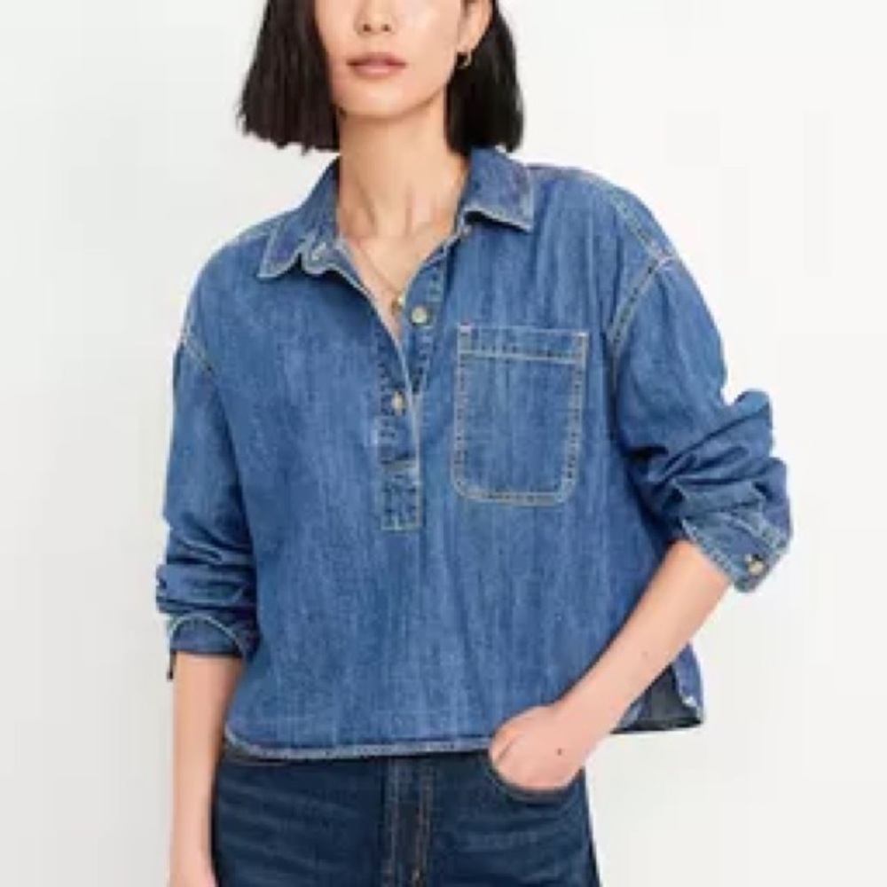 Classic Blue Denim Pullover Shirt - Women's